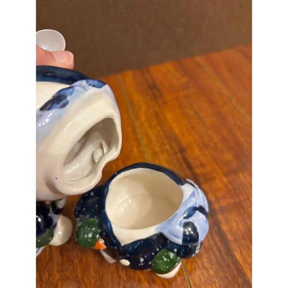 Vintage Heartfelt Kitchen Creations Snowman Blue Cream And Sugar Set Christmas - Picture 7 of 9